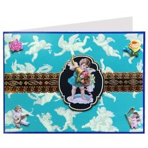 Angels and Roses on Blue 3-D Card ~ England
